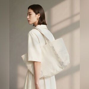 PINK Victoria's Secret Cream  Tote with silver rhinestones & script Logo Straps